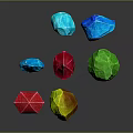 Colorful Geometric Sculptures with Shiny Polyhedral Shapes on Gray Background and Reflections