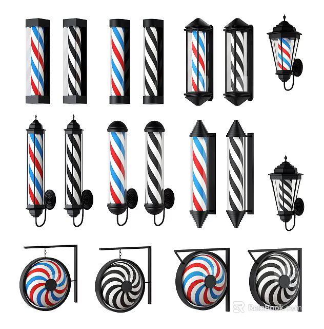 Stylish Wall Lamps Featuring Red White Blue and Black White Striped Patterns 3d model