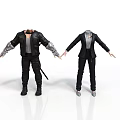 3D Character Costume With Leather Jacket Mechanical Arms And Black Suit Outfit