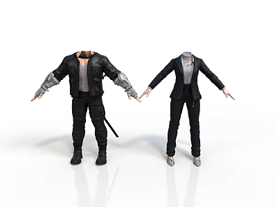 3D Character Costume With Leather Jacket Mechanical Arms And Black Suit Outfit 3d model