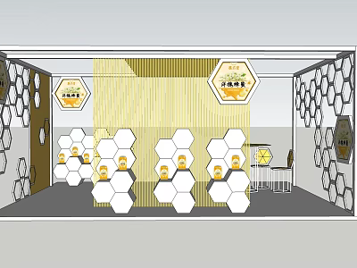 Honey Themed Display Space Featuring Hexagonal Decor Wooden Background And Yellow Elements 3d model