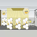 Honey Themed Display Space Featuring Hexagonal Decor Wooden Background And Yellow Elements 3d model