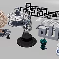 Artistic Carving Sculptures With Metal Frames Abstract Shapes And Woven Art Designs