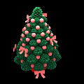 Christmas Decorative Ornament Set With Green Pine Tree Pink Balls And Pink Bows