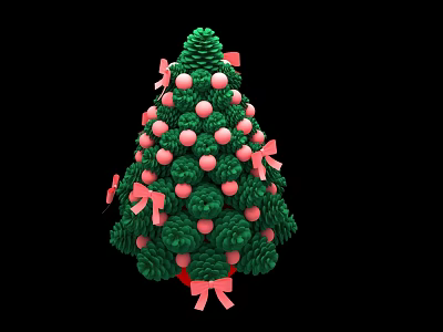 Christmas Decorative Ornament Set With Green Pine Tree Pink Balls And Pink Bows 3d model
