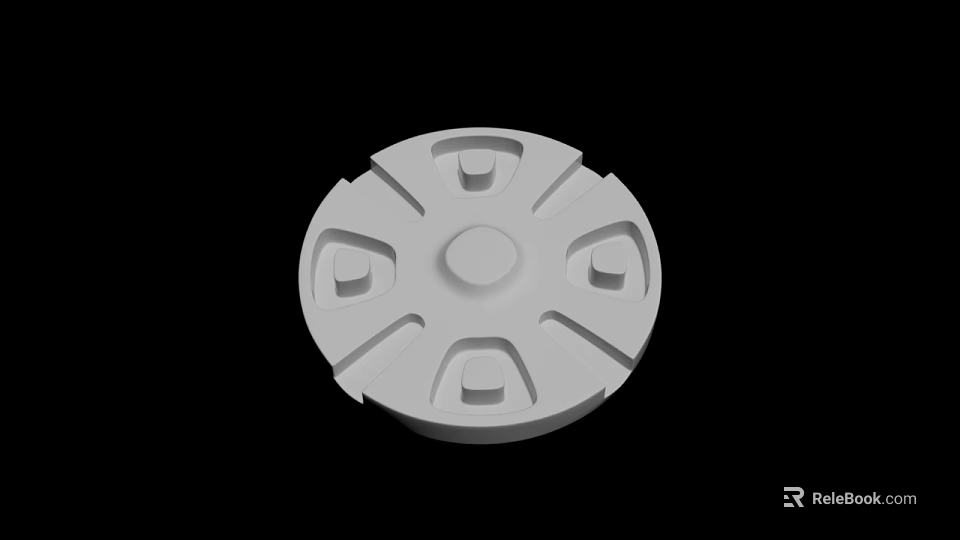 White Circular Sculpture Carving With Symmetrical Grooves And Central Circle Design 3d model 