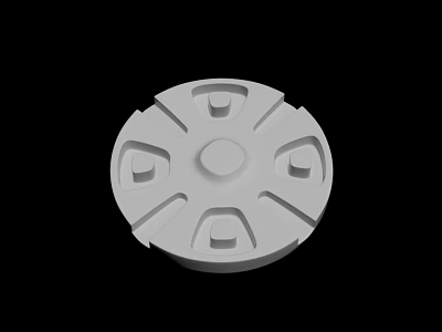 White Circular Sculpture Carving With Symmetrical Grooves And Central Circle Design 3d model