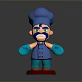Cartoon Chef Character Wearing Blue Uniform Hat With Green Eyes Standing On Red Base