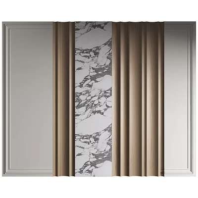 Modern Feature Wall With Marble Texture Wooden Panels And White Trim 3d model