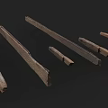 Wood and Stone Strips in Various Lengths and Shapes on Black Background