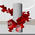 Modern Stage Design With Central Column And Red Flower Decorations And Ceiling Lighting 3d model