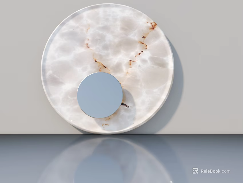 Stylish Modern Swing Door With Marble Surface And Round Mirror Detail 3d model 
