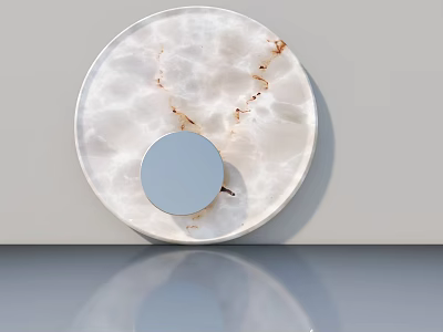 Stylish Modern Swing Door With Marble Surface And Round Mirror Detail 3d model