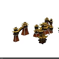 Traditional Chinese Architecture With Golden Roofs Upturned Eaves And Red Walls
