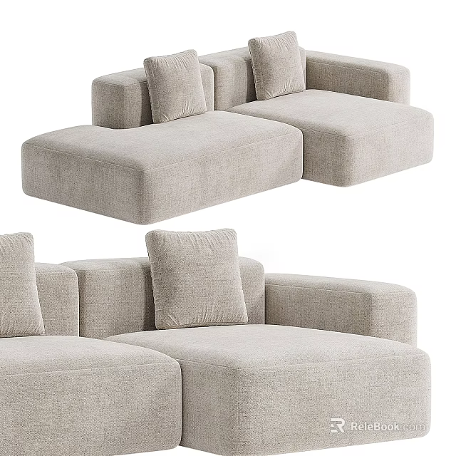 Light Gray Sectional Sofa With Modular Design Spacious Seating And Comfortable Cushions 3d model 