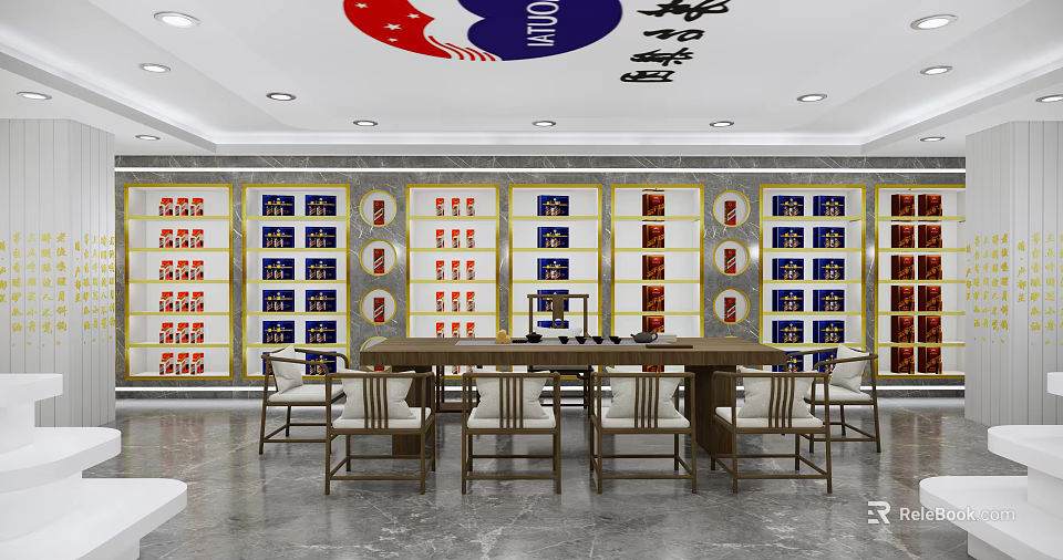 Tobacco and Alcohol Store Interior Featuring Shelves With Liquor Cigarettes And Tables 3d model 
