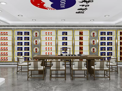 Tobacco and Alcohol Store Interior Featuring Shelves With Liquor Cigarettes And Tables 3d model