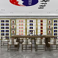Tobacco and Alcohol Store Interior Featuring Shelves With Liquor Cigarettes And Tables
