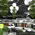 Elegant Banquet Hall With Chandeliers Green Plants And Modern Stage Design