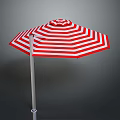 Red and White Striped Umbrella Enhancing Scenic Outdoor Patio Landscape View