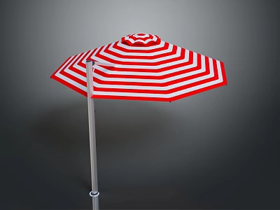 Red and White Striped Umbrella Enhancing Scenic Outdoor Patio Landscape View 3d model
