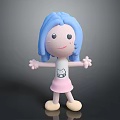 Cartoon Style Game Movie Character With Blue Hair White Top Pink Skirt And Smiling Expression