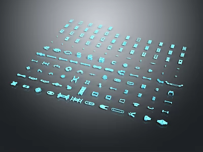 Blue Icon Collection With Various Types Of Digital Symbols Tools And Devices 3d model