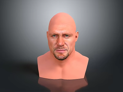 Realistic Bald Male Head Bust With Beard On Black Reflective Surface 3d model