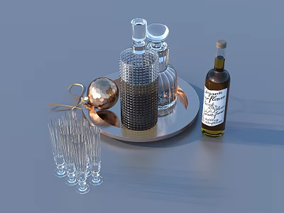 Wine Whisky Wine Glass Bottle 3d model