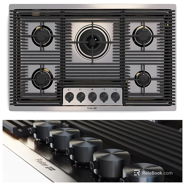 Modern Stainless Steel Gas Stove Kitchen Appliance with Burners and Control Knobs 3d model 