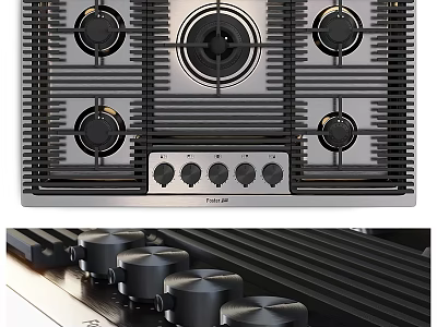 Modern Stainless Steel Gas Stove Kitchen Appliance with Burners and Control Knobs 3d model