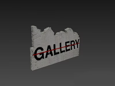 Concrete Building Exterior Wall With Gallery Sign And Red Diagonal Line 3d model