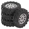 Heavy Duty Off Road Tires With Silver Spoke Alloy Wheels And Deep Tread Pattern