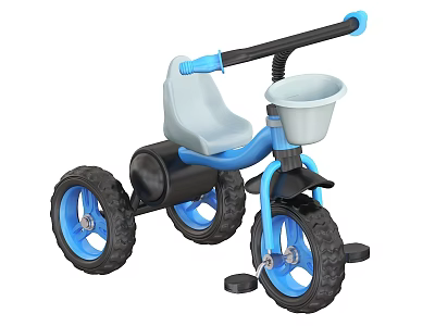 Blue And Gray Kids Tricycle With Front Basket Sturdy Tires And Gray Seat 3d model