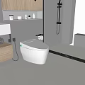 Modern Bathroom Interior Featuring Smart White Toilet Vanity Towels Shower Enclosure And Tiles