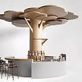 Modern Wooden Pillar With Cloud Shaped Canopy Circular Bar And High Chairs