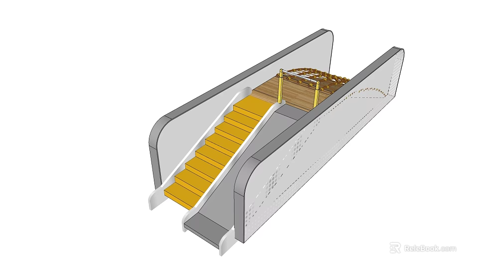Colorful Playground Equipment With Yellow Slide Stairs Wooden Platform And Safety Rails 3d model 