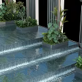 Tropical Water Feature Design With Palm Trees Decorative Screens And Reflections