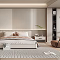 Modern Minimalist Bedroom Interior With Large Bed Nightstands And Area Rug