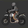 Vintage Motorcycle With Rider In Gray Hoodie Front Headlight And Black Wheels