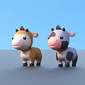 Cute Cartoon Cows With Brown Gray Colors Bell Collars On Blue Sky Background