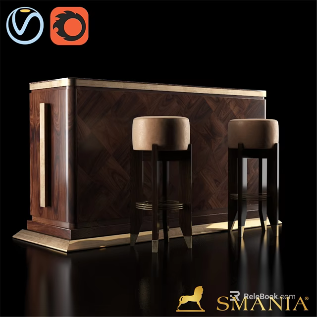 Luxury Dark Wood Double Sofa With Gold Accents And Beige Cushioned Seats 3d model 