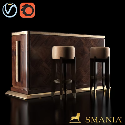 Luxury Dark Wood Double Sofa With Gold Accents And Beige Cushioned Seats 3d model