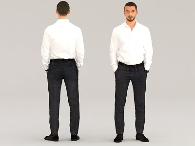 Men in White Shirts with Dark Pants and Black Shoes Front and Back View 3d model