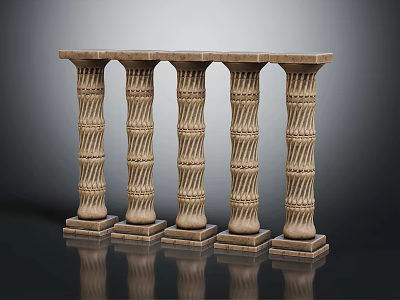 Elegant Classical Columns with Intricate Twisted Patterns and Solid Bases on Reflective Surface 3d model