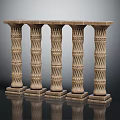 Elegant Classical Columns with Intricate Twisted Patterns and Solid Bases on Reflective Surface