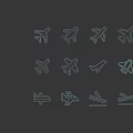 Golden Airplane Icons Set With Various Styles And Design Elements 3d model