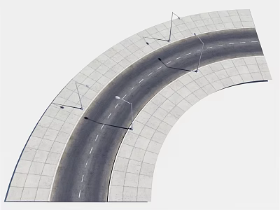 Curved Road Infrastructure With Lane Markings Street Lamps And Paved Sidewalks 3d model