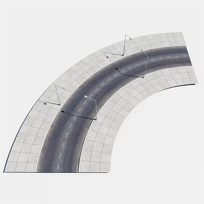 Curved Road Infrastructure With Lane Markings Street Lamps And Paved Sidewalks 3d model
