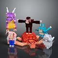 Vibrant Block Style Pixel Art Animals Featuring Dragon Monkey Rabbit Pig And Turtle 3d model